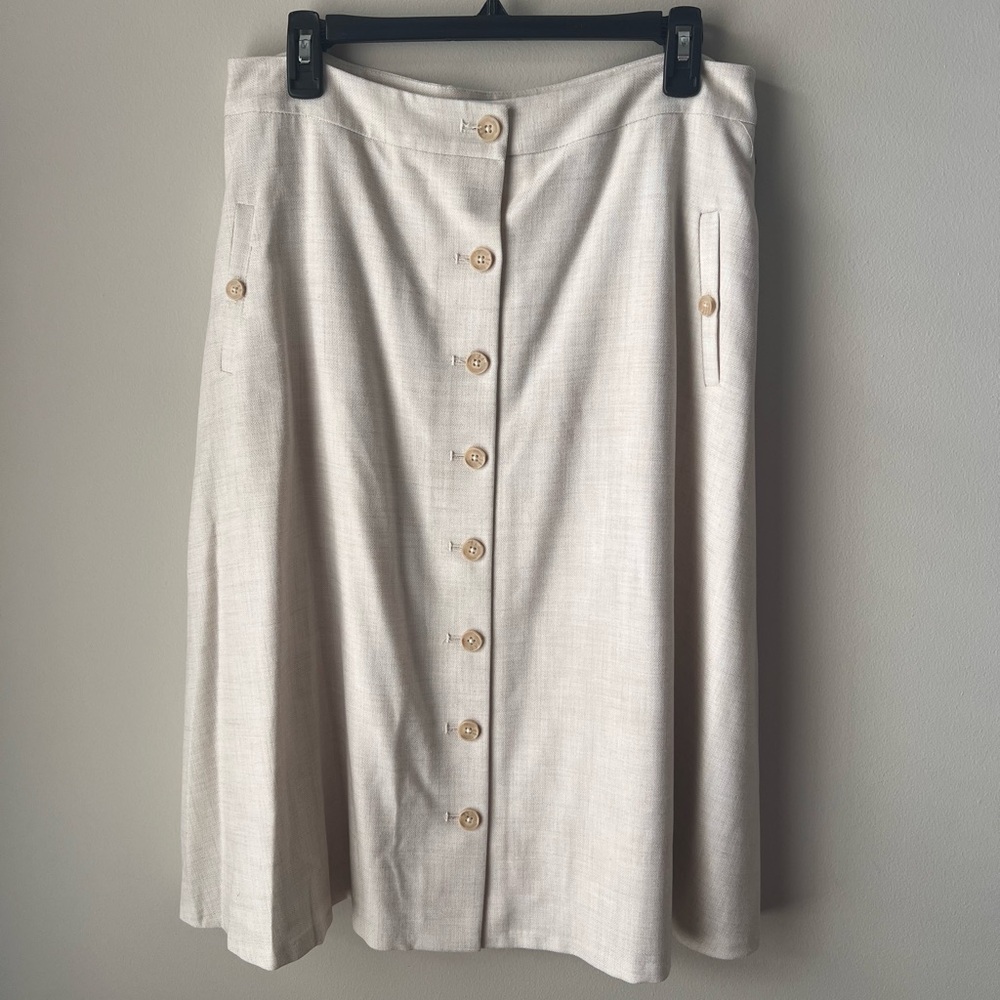 Calvin Klein Cream A-Line Skirt with Button Detail